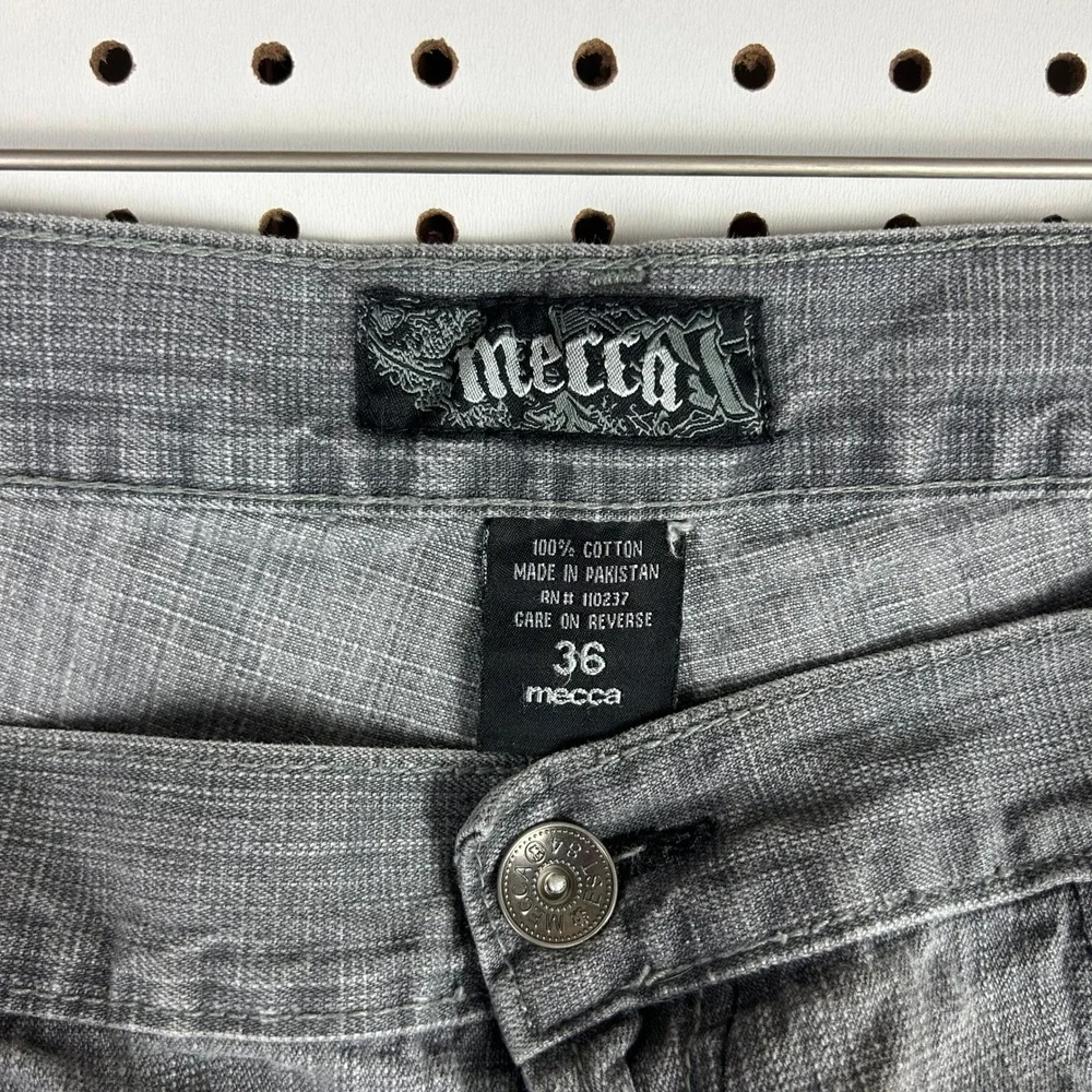 Mecca Men Baggy Denim Shorts Size 36 Gray Y2K Hip Hop Embroidered Streetwear 90s